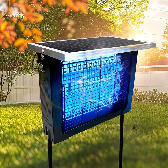 Powerful Solar Bug Zapper for 2000 sq.ft with 13FT Extension Cord | Rechargeable Solar Zapper with High Powered for Outdoor, Waterproof Solar Bug Zapper for Patio Garden Backyard RV Camping