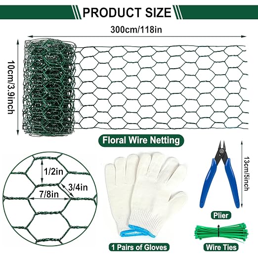 Floral Wire Netting, 4 x 118 Inch Mesh Netting with Plier, Protect Plant & Decorate Flower Arch, DIY Craft