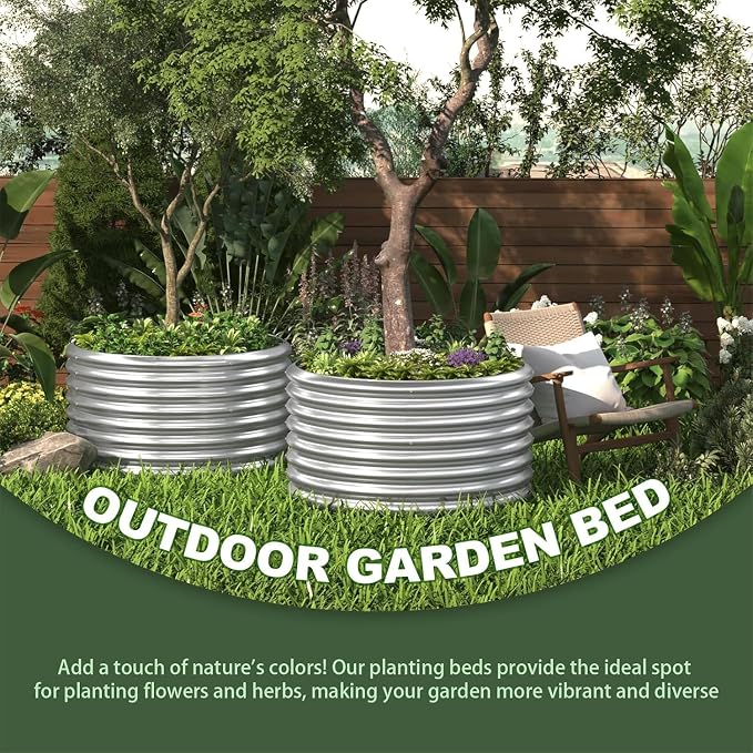 4 Pack 3x3FT Round Corrugated Galvanized Steel Raised Garden Bed Outdoor, Metal Above Ground Garden Bed for Vegetables and Flowers, Raised Beds for Gardening-3x3FTx10Inch