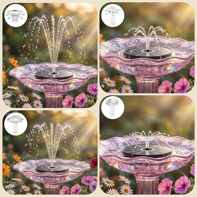 AISITIN 3.7W Solar Bird Bath Fountain Pump with Glass Panel, Upgraded 6.3" Solar Powered Water Pump for Outdoor, 4 Nozzles & Storage, Adjustable Bracket, for Pond, Garden, Aquarium, Hummingbird
