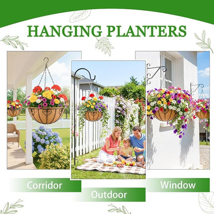 Hanging Planters for Outdoor Plants 4 Pack 14 inch Metal Hanging Flower Basket with Coco Coir Liner Wire Plant Holder Watering Flower Baskets Pot Hanger Garden Decoration for Indoor Outdoor(AXL)