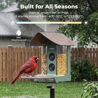 Kiwibit Smart Bird Feeder with 4K AI Camera Solar Powered, No Subscription | Lifetime AI Identification Bird Species, 4K Live Stream, 8MP Photos, Real-Time Bird Visit Alert, Backyard Birdwatching Gift