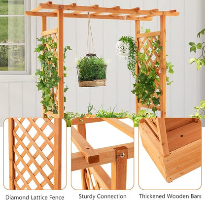ORALNER Raised Garden Bed with Trellis, Wooden Planter Box with Climbing Frame, Outdoor Elevated Garden Box for Vegetables, Herbs, Flowers, Fruits (Small)