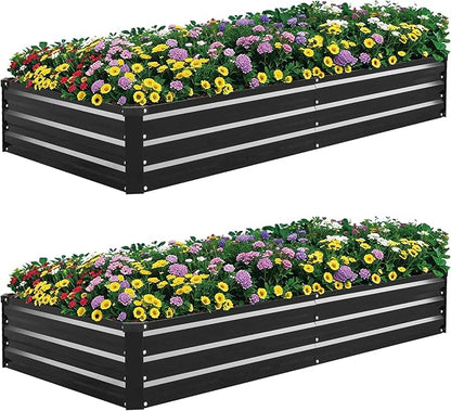 2 Pack 8×4×1ft Galvanized Metal Raised Garden Bed, Metal Planter Kit Box Outdoor for Deep-Rooted Vegetables, Flowers, Green and Herbs