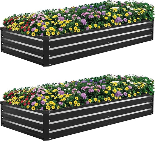 2 Pack 8×4×1ft Galvanized Metal Raised Garden Bed, Metal Planter Kit Box Outdoor for Deep-Rooted Vegetables, Flowers, Green and Herbs