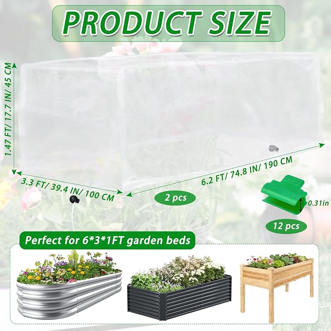 2 Pack Garden Netting for Raised Beds, 6x3 FT Mesh Plant Covers with Drawstring for Garden Protection, Raised Bed Bird Netting Pest Barrier Screen for Protecting Vegetables Fruits Flowers Crops
