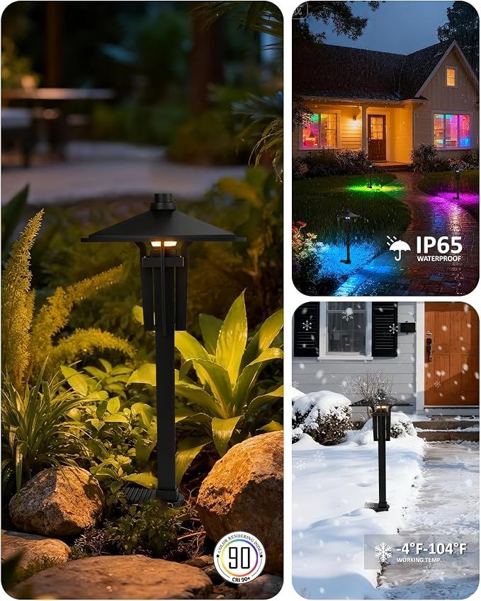 Outdoor RGB Pathway Lights Low Voltage for Christmas Decorations | 5W 12V Wired Color Changing Low Voltage Landscape Lighting for Path Sidewalk Driveway Lawn of Christmas, Aluminum, Black, 1PK