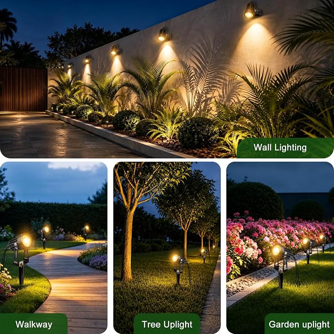All-in-One Low Voltage Landscape Lighting Kit, 6-Pack LED Landscape Lights with Smart Transformer, 55FT Pre-Wired Cable, IP65 Waterproof Outdoor Spotlights, 3000K Warm White for Yard Garden Pathway
