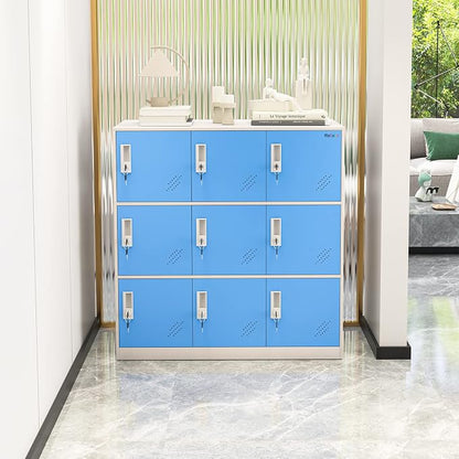 MECOLOR 9 Door Metal Office Storage Locker Cabinet, Gym School and Home Locker,Metal Locker Storage for Employee Staff or Workers(Blue)