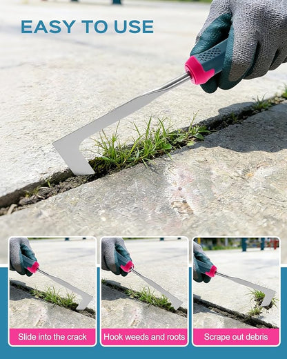 2026 Upgraded Weed Puller Tool Set, Stainless Steel Garden Weed Pullers & Hand Weeder Tool for Cracks, Crevices & Driveways, Ergonomic Non-Slip Handle Weed Remover & Crack Weeder Tool Kit