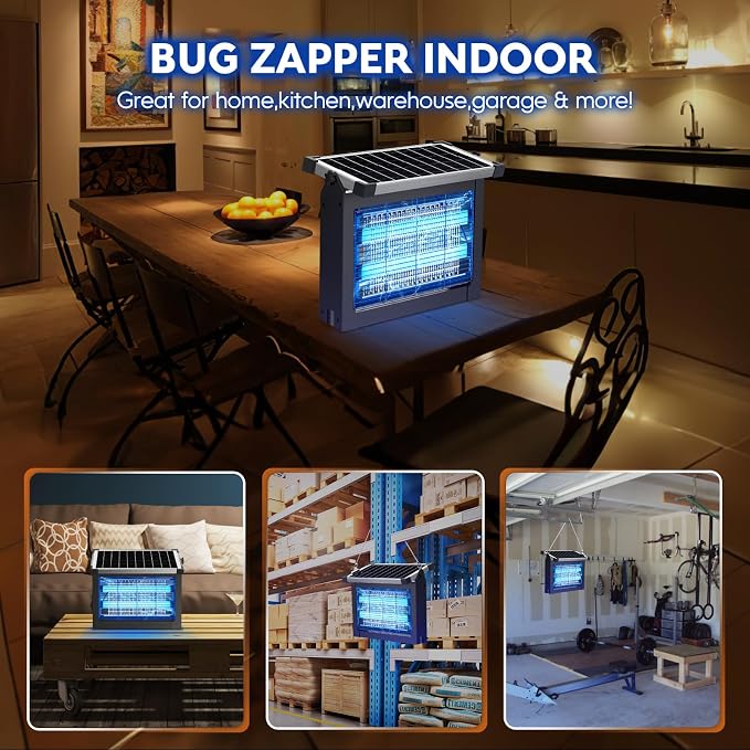 Solar Bug Zapper Outdoor, PhatroyYee Mosquito Zapper 4500V, Waterproof Portable Fly Zapper, Rechargeable Electric Mosquito Killer, Cordless Fly Insect Mosquitos Trap for Patio Yard Home Garden Camping