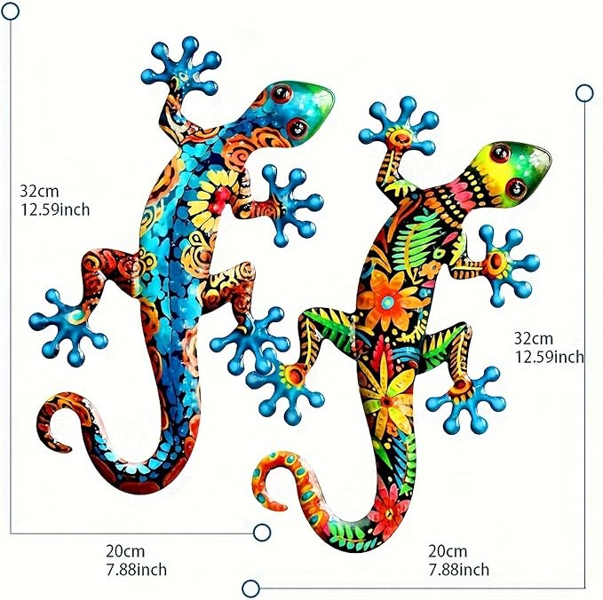 Ratuor Metal Gecko Wall Art Outdoor Fence Decor Lizards Wall Decoration 2 Pack Suitable for Hanging in Yard Livingroom Wall
