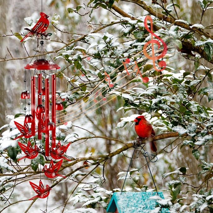 YHmall Cardinal Wind Chimes for Outside, Dad Gifts Soothing Tones Memorial Wind Chime for Garden, Yard, Patio Decor, 35" Cardinal Gifts for Women Windchimes Outdoors for Christmas, New Year