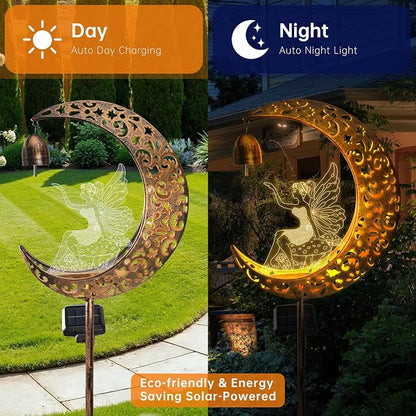 Solar Fairy Moon Figurine Light, Waterproof Garden Stakes Decor Outdoor Yard Decorations for Lawn, Patio,Yard, Pathway,Housewarming Ornament Gifts Ideas for Gardening Mom Grandma