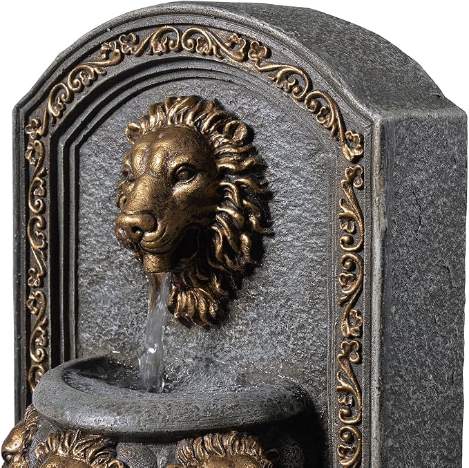 GOSSI 10.3 Inch Lion Head Tabletop Water Fountain, Classic Resin Indoor Zen Waterfall Fountain with Cobblestone, Soothing Water Sounds for Office and Home Decor (20135)