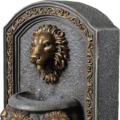 GOSSI 10.3 Inch Lion Head Tabletop Water Fountain, Classic Resin Indoor Zen Waterfall Fountain with Cobblestone, Soothing Water Sounds for Office and Home Decor (20135)