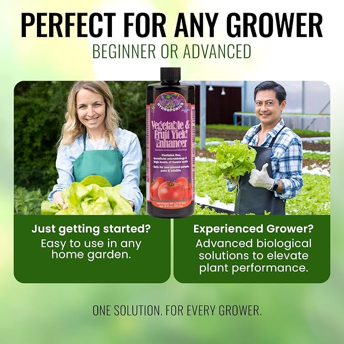 Microbe Life Hydroponics Fruit and Vegetable Plant Growth Yield Enhancer Supplement, Plant Nutrients for Better Growth and Yield, Use with Any Feeding Systems Including Hydroponics or Soil, 16 Ounces