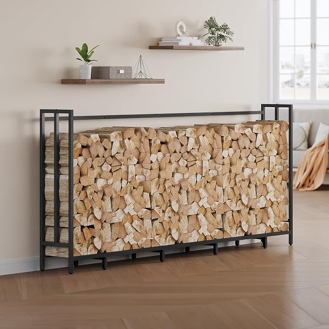 MAHANCRIS 4FT Firewood Rack Outdoor with Cover, Firewood Storage Log Rack | Heavy Duty Wood Storage Holder, 600D Waterproof Oxford Cover and Zipper, Wood Rack for Fireplace, Indoor Firewood Storage