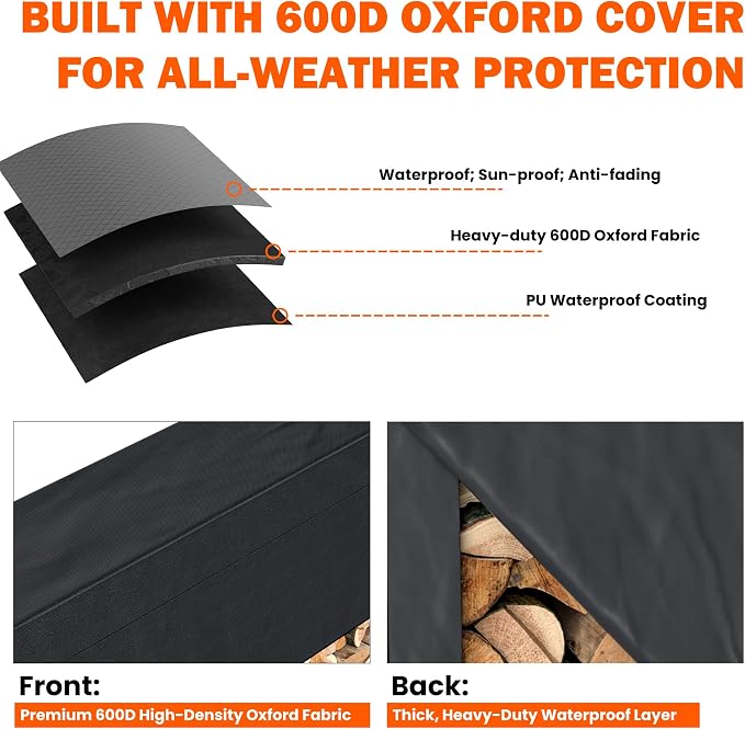Ultrawall 4ft Heavy Duty Firewood Rack with Waterproof Cover, Freestanding Wood Log Holders for Firewood, Indoor/Outdoor Wood Storage Rack