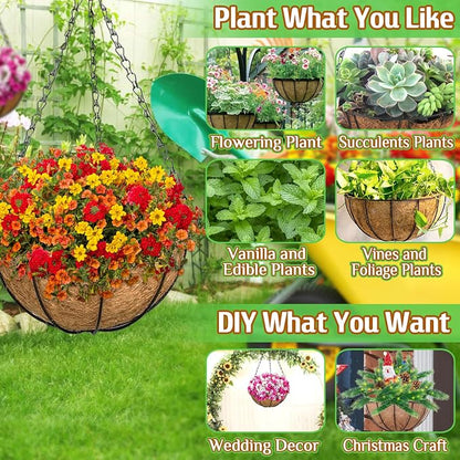 ZeeDix Outdoor Hanging Baskets, 2 Pack 12 Inch Metal Round Wire Hanging Planter with Coconut Liners Replacement, Hanging Flower Pots for Outdoor Plants Flowers