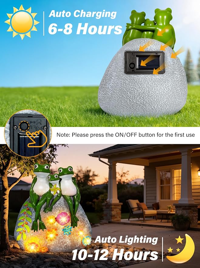 Guhope Solar Garden Statues, Outdoor Frog Decor with Succulent and 6 LED Lights, Outside Yard Figurine Decor for Garden, Lawn, Patio, Balcony, Porch, Unique Gifts for Mom Grandma