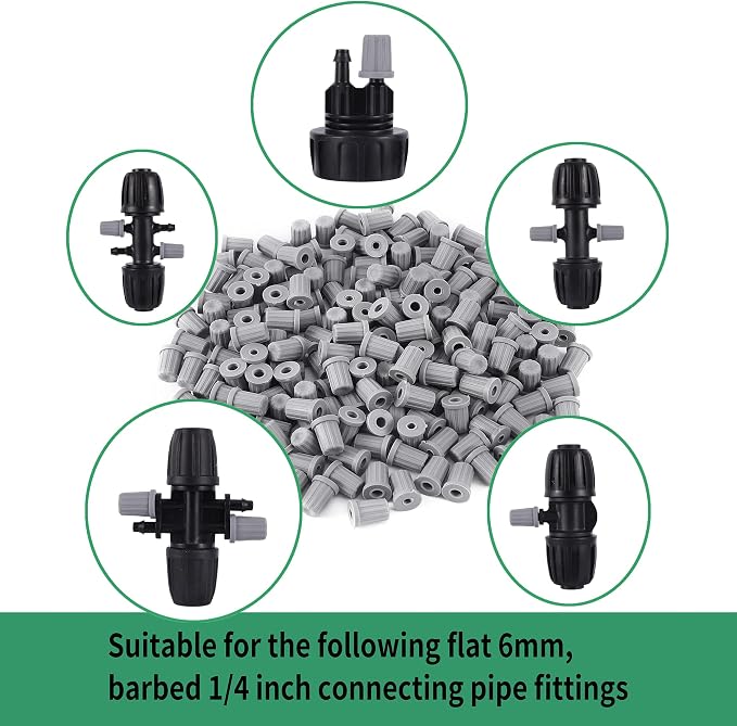 60 Pcs 1/4 Inch Barbed Connector End Caps Rubber Plugs for 1/4 Inch Irrigation Tubing System