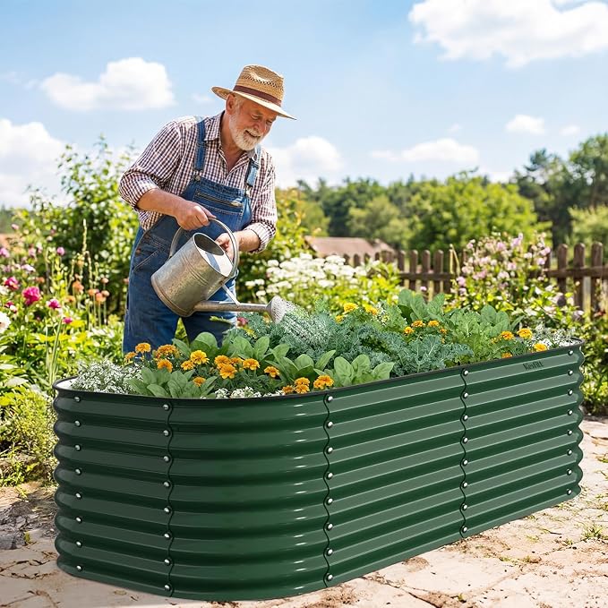 Kesfitt Raised Garden Bed Outdoor, Galvanized Steel Metal Raised Bed Planter for Vegetables, 24-Inch Deep Open Bottom Backyard Garden Bed 6x3x2 ft, Forest Green