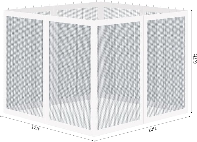 Gazebo Universal Replacement Mosquito Netting, Outdoor Mesh Netting Screen 4-Panel Sidewall with Zipper for Patio, Canopy, Garden and Backyard, Gray(Mosquito Net Only) (White, 10' x 12')