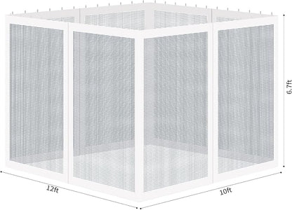 Gazebo Universal Replacement Mosquito Netting, Outdoor Mesh Netting Screen 4-Panel Sidewall with Zipper for Patio, Canopy, Garden and Backyard, Gray(Mosquito Net Only) (White, 10' x 12')