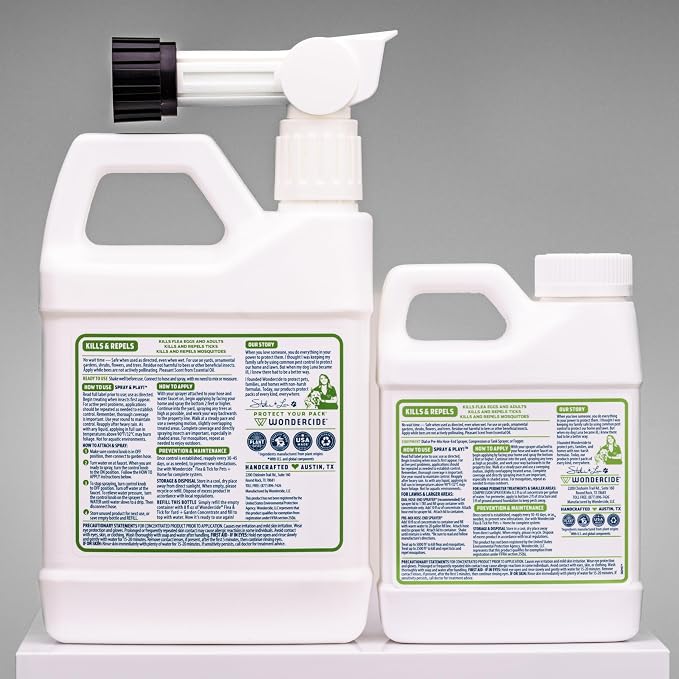 Wondercide - Flea, Tick, and Mosquito Yard Spray Refill Starter Kit - Powered by Natural Essential Oils – Insect Killer and Repellent - Lawn Treatment - 32 oz Ready to Use and 16 oz Concentrate