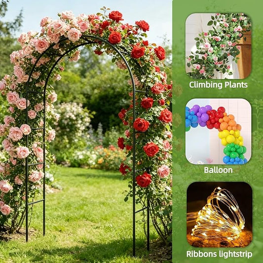 Thickened Metal Garden Arch, 16mm Rust-Resistant Archway for Climbing Plants, Dual Size Convertible Arbor for Wedding & Party & Garden Decoration