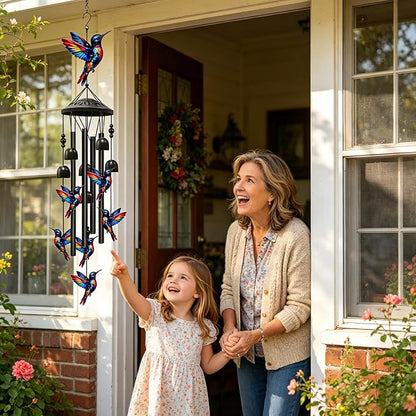 Hummingbird Wind Spinner Chimes for Outside,Black Metal Hummingbird Bereavement/Memorial,Hummingbirds Gifts for Women/Men, Garden/Yard Decor, Memorial/Birthday Gifts for Grandma/Mom