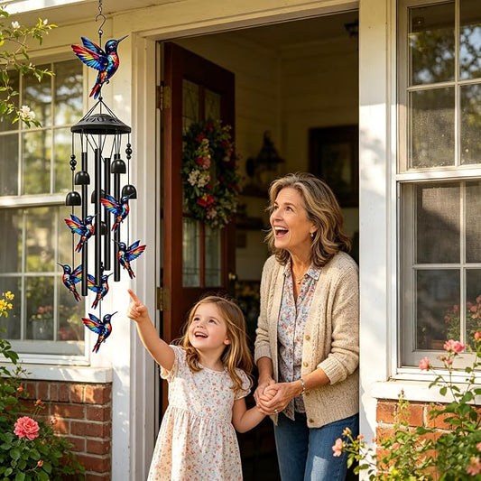 Hummingbird Wind Spinner Chimes for Outside,Black Metal Hummingbird Bereavement/Memorial,Hummingbirds Gifts for Women/Men, Garden/Yard Decor, Memorial/Birthday Gifts for Grandma/Mom