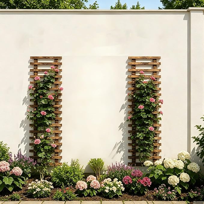 2 Pcs Wall Planter for Indoor Outdoor Plants - Wooden Wall Amounted Plant Holder for Hanging Pots, Vertical Pack Wood Garden Trellis for Climbing Plants Orchid Ivy Vine Rose Patio Home Decor, 47.24"