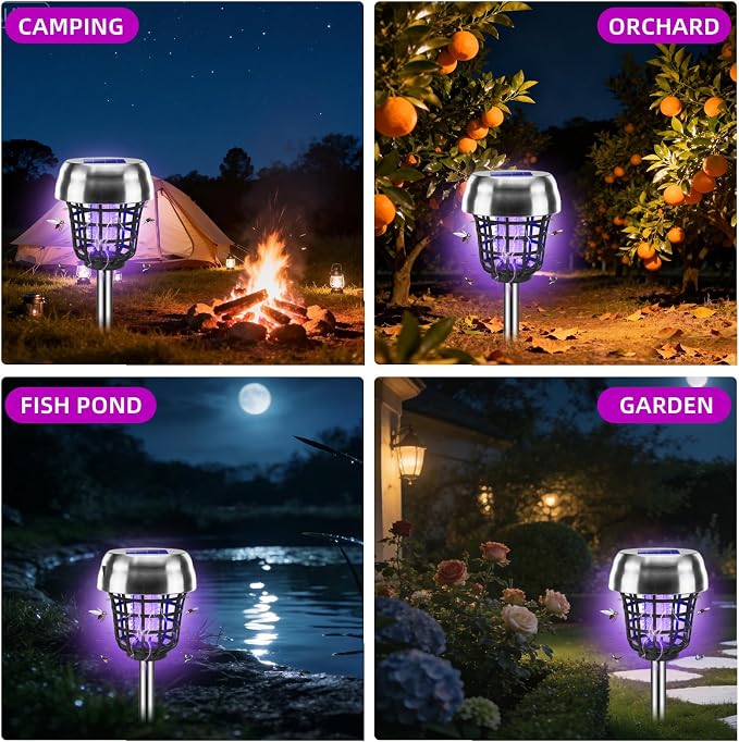 2026 New Solar Bug Zapper Outdoor, Mosquito Killer, Fly Traps Gnat Zapper for Small Flying Insect Bug Fly Gnat, IP65 Waterproof Mosquito Repellent for Patio Yard Garden Farm(4)