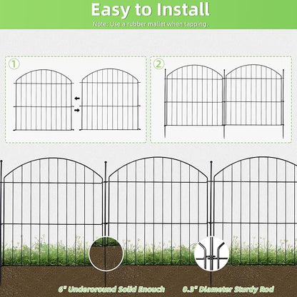 Decorative Garden Fence 24in (H) x10ft (L), 5 Pack No Dig Fence Animal Barrier for Dog with Lock, Arched Flower Bed Edging, Wire Border Panel Fencing for Yard Patio Outdoor Decor