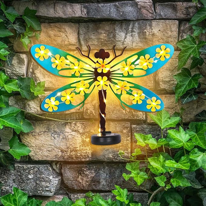 2 Pack Metal Dragonfly Outdoor Wall Decor with 30 Led Solar Lights- 13.9" Outdoor Fence Wall Art Decor, Gift for Mom Grandma Women Birthday Gardening,Hanging Decoration for Garden Patio Porch Yard