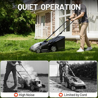 Litheli 40V Battery Lawn Mower 16″, Cordless Electric Mower with Brushless Motor, 6 Cutting Positions, 50L Grass Box, 2×5.0Ah Batteries & Charger for Medium Yards