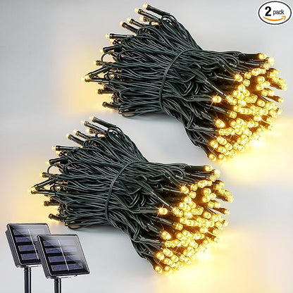 Solar String Lights Outdoor 2 Pack 200 LED Solar Christmas Light Warm White | 8 Lighting Modes, Memory Function, Auto On/Off, 66FT Waterproof Twinkle Lights for Outside Garden Yard Party Xmas Tree Decor
