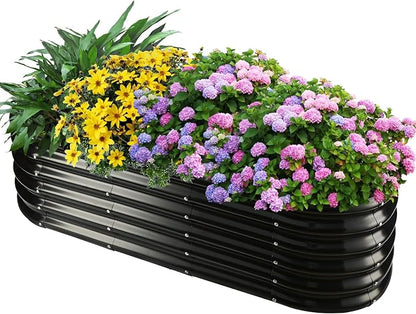 YSEJOMP 17" Tall Oval-Shaped/Elliptic Metal Raised Garden Bed Outdoor Black | 60X24X17 Inch,1.5 FT Tall,0.8MM Thick Galvanized Metal Painted,for Variety of Flowers,Herbs,Vegetables.with Gloves,Tool free