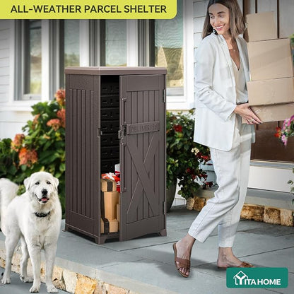YITAHOME 60-Gallon Secure Package Delivery and Storage Box | Double-Wall Resin, Weatherproof, for Outdoor Use, Curbside or Porch, 8.5 Cubic Feet, Brown
