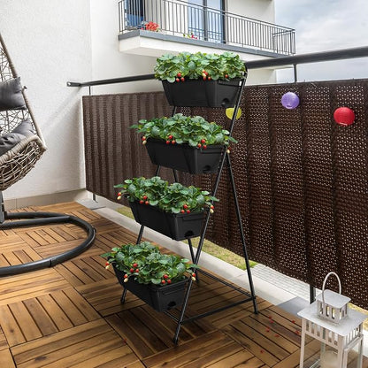 Vertical Garden Planter 4 Tier Planters for Outdoor Plants Vertical Raised Garden Bed with Drainage Holes Herb Garden Planter Outdoor Indoor Patio Yard Balcony (Black)