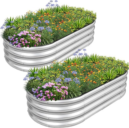 1MORE Galvanized Raised Garden Bed- Planter Garden Boxes Outdoor, Raised Beds for Gardening, 4x2x1ft Metal Garden Bed Kit for Vegetables Flower, Planter Raised Beds with Tools.Silver-2pack