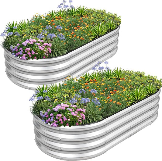1MORE Galvanized Raised Garden Bed- Planter Garden Boxes Outdoor, Raised Beds for Gardening, 4x2x1ft Metal Garden Bed Kit for Vegetables Flower, Planter Raised Beds with Tools.Silver-2pack
