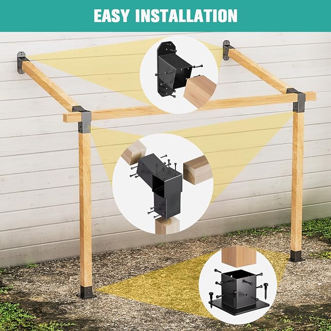 2 Pack Stainless Steel 15° Slanted roof pergola Bracket, firewood Sheds roof kit (3-Way End Corner), black
