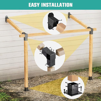2 Pack Stainless Steel 15° Slanted roof pergola Bracket, firewood Sheds roof kit (3-Way End Corner), black