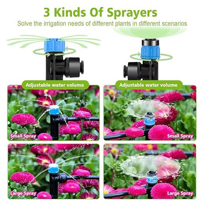 102FT Drip Irrigation System Kit, New Quick-Connect, Automatic Garden Watering Misting System for Greenhouse, Yard, Lawn, Plant with 1/2 inch Hose 1/4 inch Distribution Tubing and Accessories
