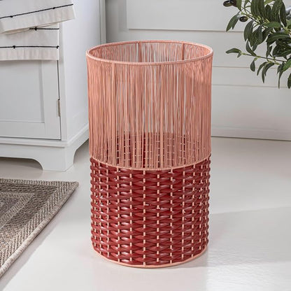 happimess HPM1101C Harper Modern 4.13-Gallon 2-Tone Faux Wicker Cylinder Waste Basket, Pink/Red for Home, Bathroom, Living Room, Office, Bedroom, Kitchen