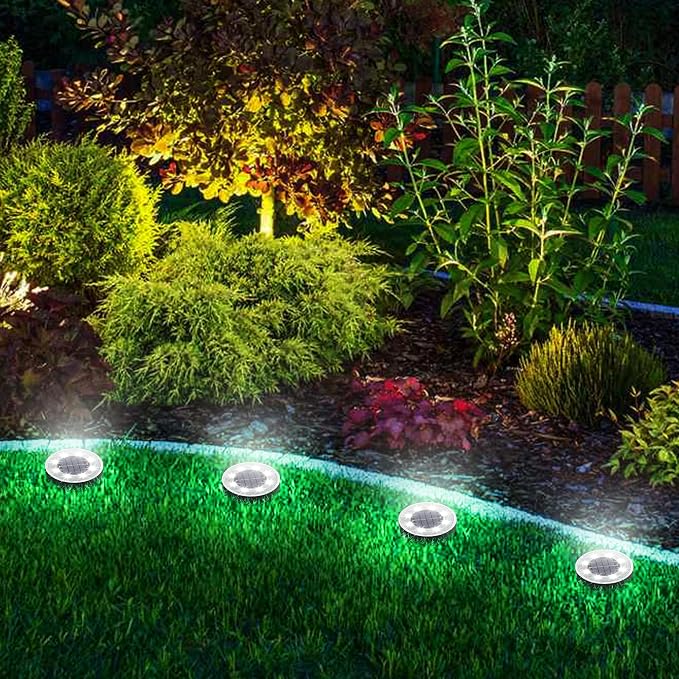 Joomer Solar Ground Lights Outdoor Waterproof, 16 Pack 8 LED, White | Solar Powered Garden Lights Disc Landscape Lighting Outdoor for Patio Pathway Lawn Yard Driveway Walkway outside
