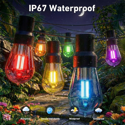 LETIANPAI 200ft RGB+IC Outdoor String Lights, IP67 Waterproof LED Color Changing Clear Bulb String Lights with App & Remote Control, Shatterproof Hanging Patio Lights for Backyard Garden Party